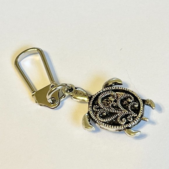 Marcasite Crystal Turtle Keychain Zipper Pull Purse Charm Backpack Silver Plated - Picture 7 of 12